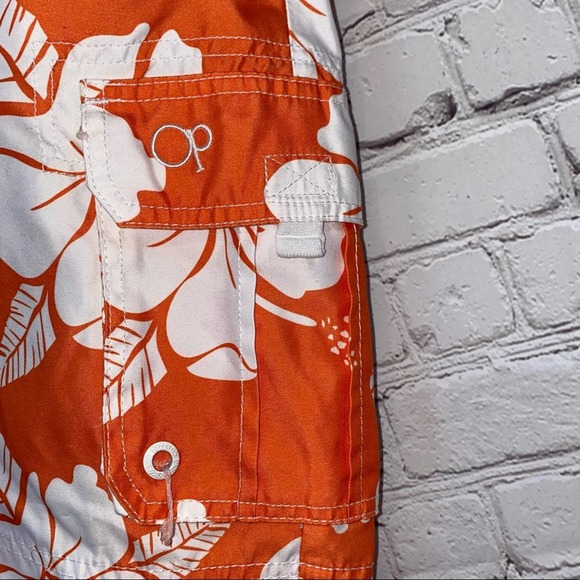 OP Orange & White Tropical Swim Trunks - Picture 2 of 6